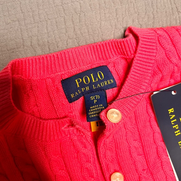 NWT Ralph Lauren Kids Cable-Knit Cardigan Sweater – Pink – Size Small/7 - Picture 2 of 5